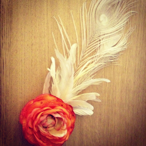 Burlesque Feather Headpice - Orange Ranunculus Flower