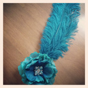 Burlesque Feather Headpiece Teal Rhinestone Flower
